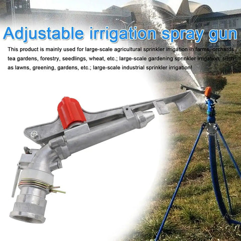 All Season Farm Irrigation Sprinkler With Adjustable Impact Spray Gun And Nozzle Set For Big Backyards Featuring Tough Zinc Build and adjustable spray gun for large-scale irrigation.