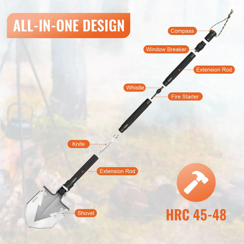 Diagram of 11 In 1 Camping Shovel Folding Multitool Kit Portable Stainless Steel Survival Shovel For Off Roading Camping Hiking