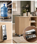 No Sweat Six Pack Mini Rigid Caster Wheels Low Profile Silver Smooth Rollers Fixed Non Swivel Furniture Gliders on cabinet.