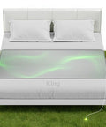 Graphene Grounding Mat For King Bed with kit components, showing conductive sleep pad on king bed for stress relief and energy