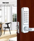 Battery Free Mechanical Combination Code Lock With Double Sided Keypad For Outdoor Gates And Exterior Doors installed on wooden door