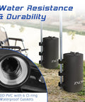Canopy Water Weight Bags Four Pack Total 88 Lbs attached to tent legs, close-up of 500D PVC and gasket detail