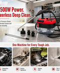 2500W Portable High Temperature Steam Cleaner Handheld for Car Detailing Furniture Kitchen Grout Floors and Tile Red Power displayed with accessories.