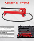 Built Like A Tank Professional Grade 10 Ton Porta Power Hydraulic Jack Kit With Heavy Duty Pump presented with hose and case.