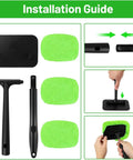 Inside Windshield Cleaning Tool With 22 Inch Detachable Handle For Clear Vision And Easy Car Detailing Grab And Go Pro Grade Microfiber Pad Reusable For 100 Plus Uses Interior Window Squeegee For Home And Outdoor Glass Auto Glass Cleaner Kit installation guide showing detachable handle and microfiber pads