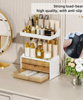 Super Clear Acrylic Vanity Drawer Organizer For Bedroom And Bathroom Counter To Store Skincare Perfume Makeup And Cosmetics with two drawers and upper storage.