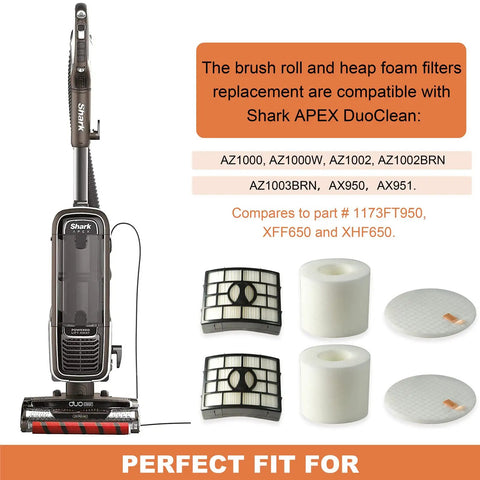 APEX DuoClean Vacuum Brush Roll And Filter Kit Replacement with vacuum, brush roll, and filters for AZ1000W AZ1002 AX951.