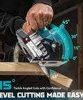 Ecarke cordless circular saw with laser guide; 7-1/4" blade, 0–45° bevel, wood cutting, includes two blades