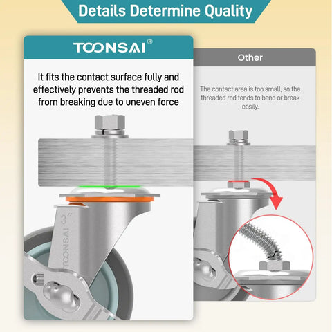 Detail comparison of Super Smooth Rolling 3 Inch Caster Wheels Set Of Four Heavy Duty Rubber Casters With Threaded Stem 660 Pound Capacity.