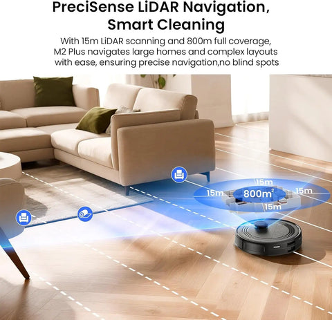 LiDAR Robot Vacuum And Mop Combo With Auto Self-Empty Dock, 6000Pa Suction, showing precise mapping in living room.