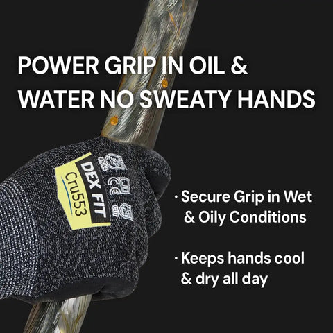 Level 5 Cut Resistant Gloves With 3D Comfort Stretch Fit And Top Notch Grip For Pro Jobs, ANSI A5 Protection, handling wet oily pipe