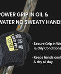 Level 5 Cut Resistant Gloves Cru553 With 3D All Day Comfort Fit, gripping oily metal cable, showing secure grip and sweat resistance.