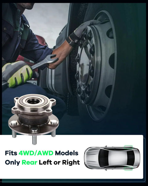 Mechanic installing Rear Wheel Hub Bearing Assembly 512382 for Mitsubishi Lancer 2008-2015, Outlander 2007-2012, 5-lug with ABS.