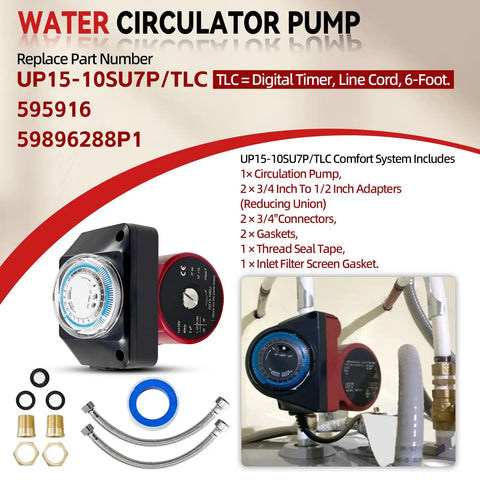 Heavy Duty Hot Water Recirculator Pump With Built In Digital Timer 115V visual showing components and features including connections.