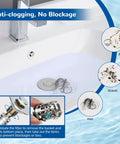 Installed Hibbent chrome 3-in-1 sink drain strainer with pop-up stopper and removable stainless steel filter basket; fits 1.1–2.36 in basins.