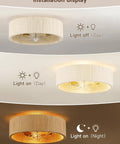 Jughtbo Boho Caged Fandelier Ceiling Fans with Lights and Remote Control installation display showing day and night settings.