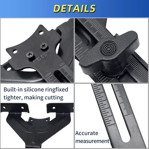 Bang On Edge Guide For Fixed Base Compact Router No Sweat Quick Swap Mounts Compatible With Dewalt And Porter Cable Bases showing silicone ring tightener and measurement scale.