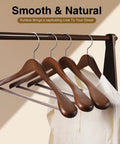 Six Pack Wide Shoulder Walnut Wooden Hangers With Heavy Duty Rotating Hooks Non Slip Pants Bar Smooth Finish Solid Wood Coat Hangers For Sweaters Jackets And Pants Built To Last And Keep Your Closet Organized