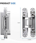 2 Pack 6 Inch Hidden Door Hinges Heavy Duty Matte Silver Zinc Alloy Smooth Swing Built Like A Tank For Interior Doors And Cabinets Pain Free Install Solid Hardware dimensions showing sizes 6 inch by 2.5 inch by 0.9 inch