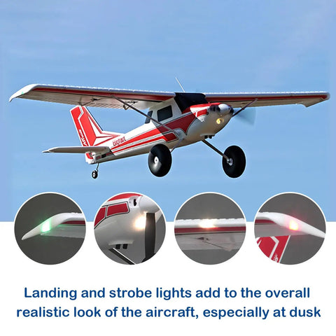 Beast RC Arrows Prop Plane For Adults With 1300mm Wingspan, 6 Channel Remote Control Airplane Featuring Vector Flight Stabilization System PNP No Battery No Charger No Radio with landing and strobe lights on display in flight.