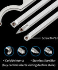 Front view of a four-piece carbide-tipped wood lathe turning tool kit with an interchangeable aluminum alloy handle.