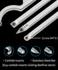 Close-up of Carbide Tip Wood Lathe Turning Tool Kit with Interchangeable Aluminum Handle, showing carbide inserts and stainless steel bar.