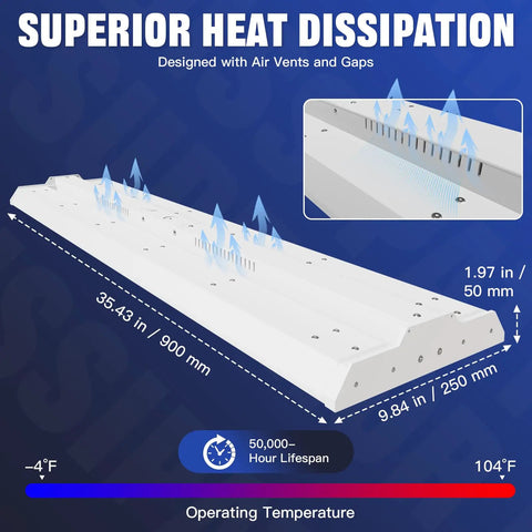 300W LED Linear High Bay Light For Warehouse And Shop 45000 Lumen Output 3 Ft Fixture heat dissipation features