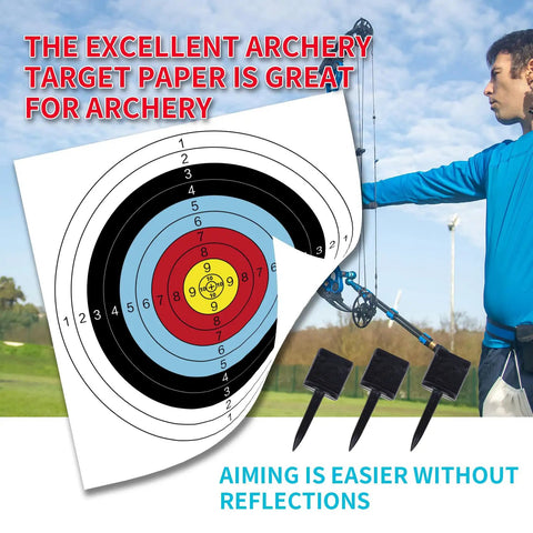 Archery Target Paper Set For Backyard Practice And Hunting With No Fuss Fixing 23.6 Inch Standard Bow Target Face and pins.