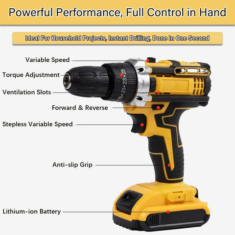 Compact Cordless Drill Driver Powered By A Brushless Workhorse Motor With Bullseye Torque Gears And Slick Stepless Speed Control For Serious DIY And Pro Builds, showcasing variable speed and anti-slip grip.