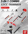 52cc Gas Weed Eater Yard Care System Do It All With 5 In 1 Attachments Edger Hedge Blade Pole Saw Brush Cutter Kit visible