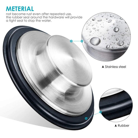 Two Pack Stainless Steel Kitchen Sink Stopper Sets With Large Wide Rim Three Point Three Five Inches Diameter, rubber seal detail