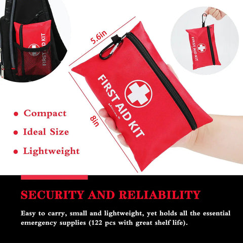 Compact 122 Piece Family First Aid Kit For Home Travel Camping Hiking Car School And Outdoor Adventures Waterproof