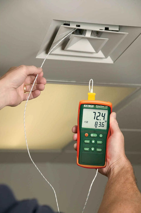Two-Channel Digital Thermometer With Type K Probes, Wide Range From -200F To 1999F And -200C To 1360C in HVAC testing setup