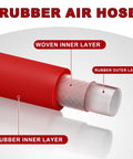 Cross-section of 12 Inch Red Rubber Tire Inflator Hose Whip With Three Eighths Twenty Four UNF Brass Connector And O Ring Built Tough