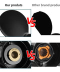 Comparison of Upgrade Aluminum Boat Propeller for Mercury Outboards 40-150 HP vs other brand's design with hub details.
