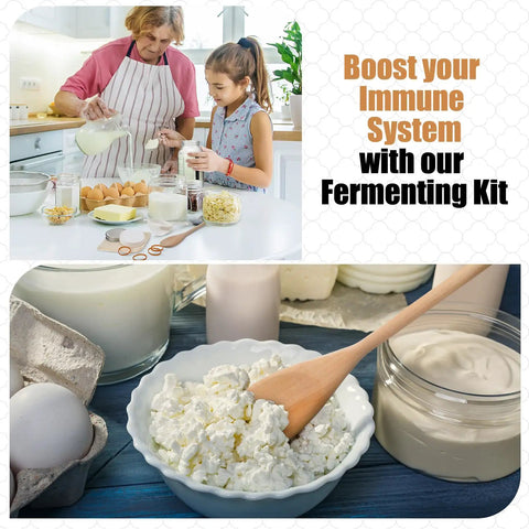 Woman and child using All In One Kefir And Kombucha Fermentation Kit For Home Brew With 64 Ounce Wide Mouth Mason Jar Plastic Lid.
