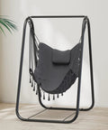 Heavy Duty Rustproof Hammock Chair With Stand For Indoor And Outdoor Use With Ergonomic U Shaped Bracket Neck Pillow And Side Pocket