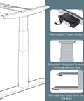 Stylish Grey Dual Motor Electric Standing Desk Frame With Built In Usb A Plus C Charging Ports Smooth Height Adjustable Sit Stand Base Sturdy Steel Legs For Home Office Workstation Setup Super Easy To Assemble showing non-slip foot mats and power holder.