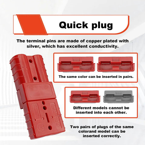 Heavy Duty Anderson Connectors 50A Red Quick Connect Kit with Hella Secure Copper Terminals and quick plug design.