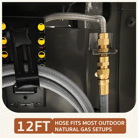 12 Feet 3/8 Inch ID Natural Gas Hose Low Pressure LPG Hose With Quick Connect showcasing installation with brass fittings