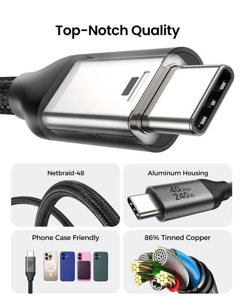 Lightning Fast USB4 Thunderbolt 4 Cable 2.6Ft USB C Data Cable 40Gbps 240W Power Delivery Plug And Play No Driver Needed High Speed Transfer For Laptops And Docks, braided USB-C connector