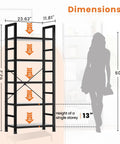 Dimensions of Five Tier Bookshelf Tall Display Stand For Bedroom Living Room And Home Office Industrial Style Black Storage Rack