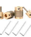 4 Pack Diamond Grinder Bits For Glass And Tile, Four Sizes One Inch, Three Quarter Inch, One Quarter Inch, One Eighth Inch, 118 Degree Split Point, Titanium Coated Brass Core, Includes 4 Allen Wrenches For DIY Stained Glass, Tile, And Stone Projects. Image shows four diamond grinder bits and Allen wrenches.
