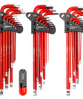 All In One Allen Wrench Set SAE Metric Torx Magnetic Ball End T Handle 27 Piece Kit For Home Auto DIY Pros Includes Magnetic Ball End Easy Grip Precise Hex And Torx Fit Heavy Duty Construction Magnetic Tip Keeps Bits In Place, 27-piece SAE metric Torx L-key set with red handles