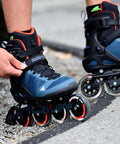 Macroblade 90 Inline Skates For Adults Unisex Orion Blue And Sharp Orange Size 270 being worn on pavement for city cruising
