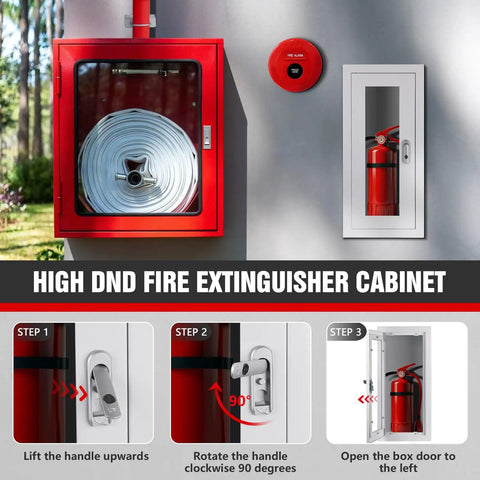 Semi Recessed Fire Extinguisher Cabinet For 5-12 Lb Extinguishers, White Baked Enamel Steel Wall Mount With Lock And Full Clear Acrylic Door