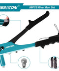 Heavy Duty Rivet Gun Kit With Four Interchangeable Heads For Metalwork And Automotive Use Includes 80 Rivets And 4 Drill Bits