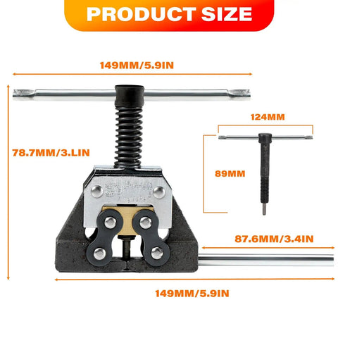 Dimensions of Roller Chain Detacher Tool for 420 428 520 525 530 630 Chains with easy grip handle, alloy steel