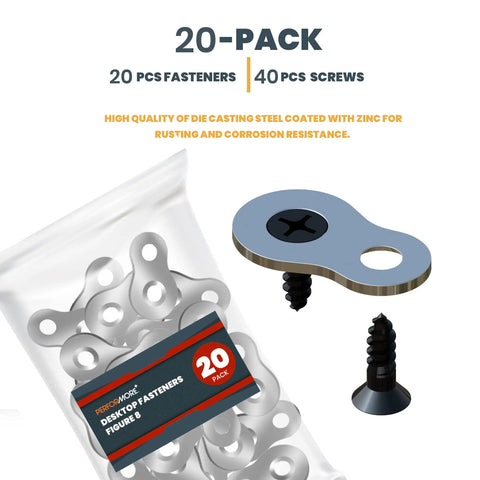 Boss Level Figure Eight Fastener Clips 20 Pack Heavy Duty Steel Desk Connectors Plus Nickel Hardware built tough with screws.