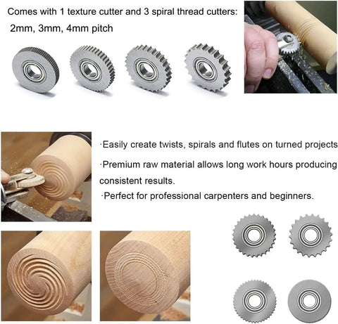 Pro Grade Woodturning Texture Cutter Set With Spiral Thread Cutters 2mm 3mm 4mm Pitch Includes Twist And Fluting Tools For Texturing Spiraling Grooves And Precision Turning Projects Made For Pro Level Woodturners